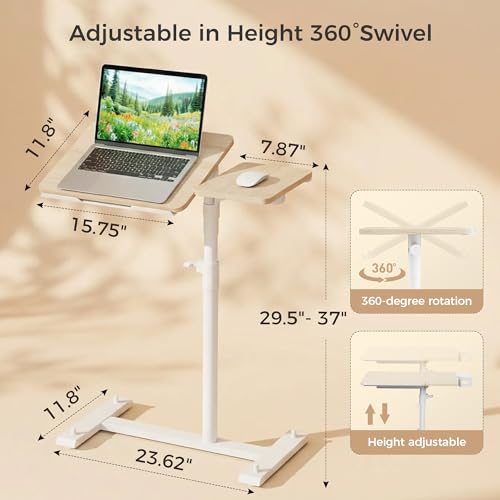 YUHFERA Rolling Table for Laptop Stand, Height and Angle Adjustable Over Bed Table with Wheels, Tilt-Top Laptop Desk for Couch with Cup Holder, Bed Table Tray for Eating (Oak) - color: Fair