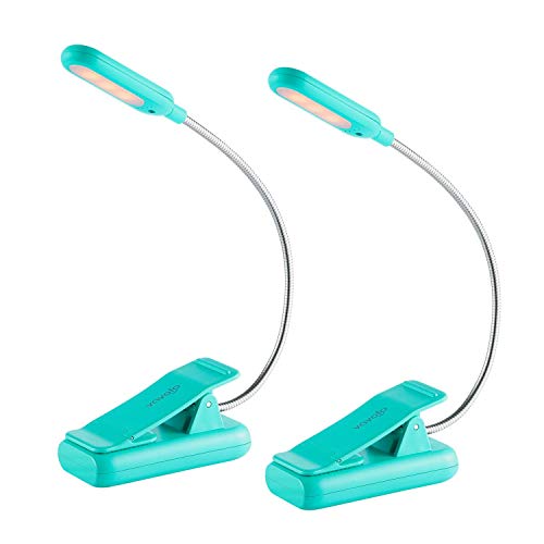 VAVOFO Clip On Rechargeable Reading Light, 7 LEDs with 3 Colortemperature 9 Brightness Levels Book Lights for Reading in Bed with Power Indicator for Bookworms (Blue 2-Pack) - color: Blue+Blue