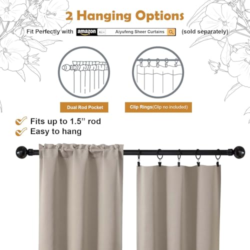 Aiyufeng Stone Short 36 Inches Blackout Curtain 2 Panels Set, Half Window Rod Pocket Privacy Curtain Tiers for Kitchen, Curtains Blackout for Bathroom Shades, W40 x L36 Inch, Stone - color: Stone, size: 40"W x 36"L (Pack of 2)