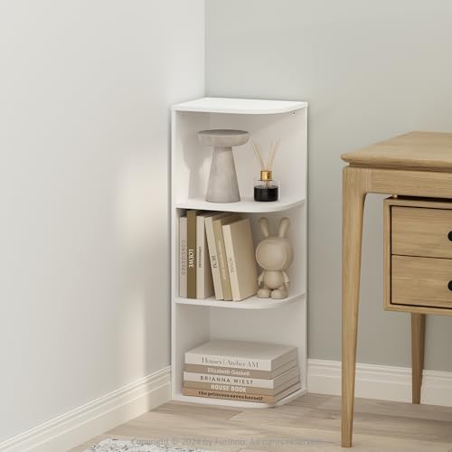 Furinno Reed Corner Shelf, 3-Tier Corner Bookshelf, Book Shelf, Corner Shelves, Storage Rack, for Organization and Storage, Home Office, Living Room, White - color: White, size: 3-Tier Corner