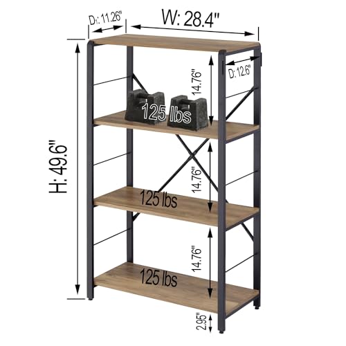 4 Tier Open Bookshelf, Vintage Free Standing Book Shelf, Rustic Wood and Metal Bookcase for Home Office, Oak - color: Oak, size: 4-Tier