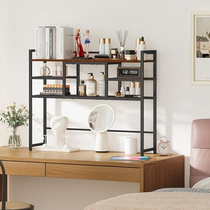 Snughome Desk Shelf, 38.6" Desktop Bookshelf, Desk Hutch Dorm, Countertop Storage Hutch with 5 Shelves for Computer Desk, Multipurpose Wood Desktop Display Organizer Rack for Home Office Dorm