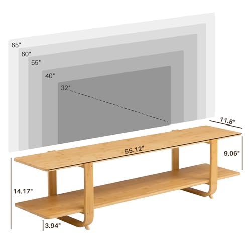HollyHOME Bamboo TV Stand with Storage for TVs up to 65'', Modern Entertainment Center with 2 Open Shelf, Accent TV Media Console Table for Living Room, Bedroom, 55"(L), Burlywood - color: Burlywood