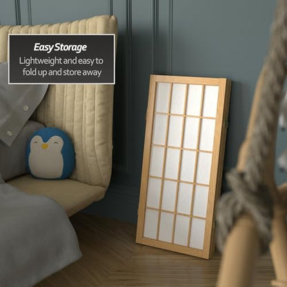 2 ft. Short Desktop Window Pane Shoji Screen - Natural - 3 Panels - color: Natural, size: 3 Panel