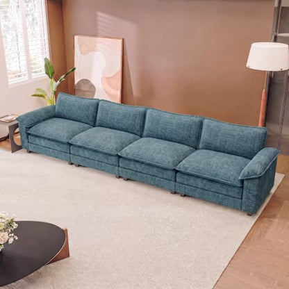 JUMMICO 159" Sectional Couch, Modular Cloud Sofa, Dark Blue | Comfy Chenille, 4 Deep Seats, High-Density Foam, Double Layer Cushions, Oversized Linear Sofa for Living Room and Apartment - color: Dark Blue, size: Linear Sofa