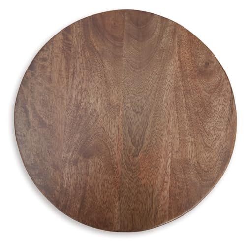 Signature Design by Ashley Round Pedestal Accent Table, Joville | Wood pedestal side table, Compact 14-in diameter tabletop, Space-saving profile for tight nooks, Contemporary home styling - color: Medium Brown