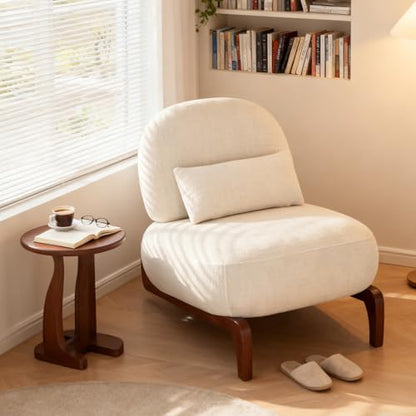 Upholstered Armless Accent Chair for Living Room, Modern Comfy Living Room Chairs with Wooden Legs & Pillows, Lounge Sofa Side Chair for Bedroom Reading (White, 1) - color: White