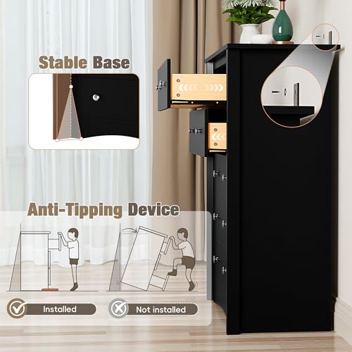 Furmax Tall Dresser, 5 Drawer Dresser, Chest of Drawers, Organizer Drawers, for Hallway Entryway (Dark Black) - color: Dark Black