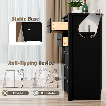 Furmax Tall Dresser, 5 Drawer Dresser, Chest of Drawers, Organizer Drawers, for Hallway Entryway (Dark Black) - color: Dark Black