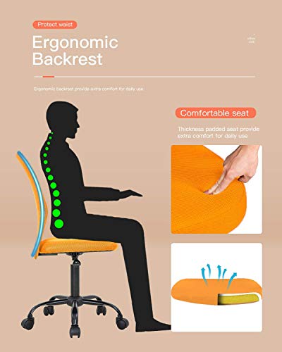 Home Office Desk Chair Swivel Mesh Task Chair Armless Ergonomic Computer Chair with Lumbar Support Mid Back Rolling Chairs Stool No Armrest Height Adjustable, Orange - color: Orange