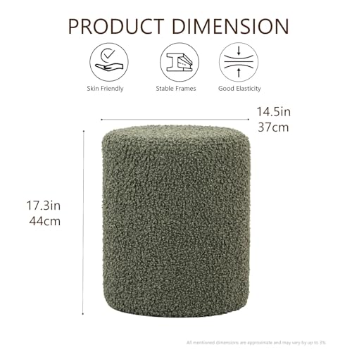 Modern Round Ottoman with Soft Padded Seat, Multifunctional Vanity Stool for Makeup, Upholstered Footrest Stool Ottoman Foot Stool for Living Room, Bedroom - color: Olive Green