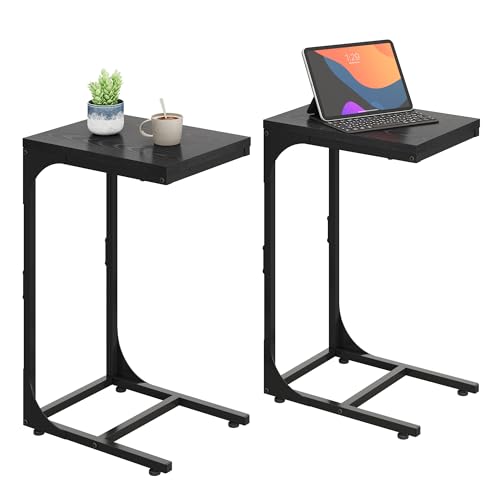 WLIVE C-Shaped End Table Set of 2, Small Couch Side Tables with Metal Frame, Sofa Table TV Tray for Living Room, Bedroom, Black - color: Relief Black