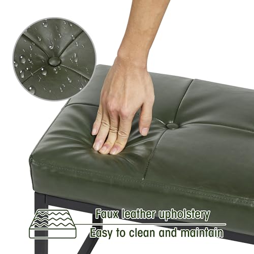 Glitzhome Ottoman Bench, Modern PU Leather Vanity Stools Chairs with Metal Frame, Makeup Stool Padded Foot Rest Stool for Living Room Vanity, Entryway, Bathroom,Green - color: Green