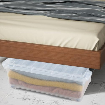 4 Packs 20 Quart Plastic Under Bed Storage Container with Wheels | Stackable and Nestable Organizer Bins, Flat Storage Box with Lids - size: 20 Quart