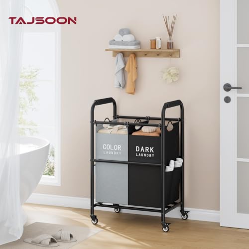 2 Bag Laundry Sorter Cart, Black & Grey | 50lbs Large Capacity, Removable Laundry Bags, Heavy Duty Lockable Rolling Wheels, Laundry Hamper Basket for Clothes Storage - color: GreyBlack, size: 2 Bag
