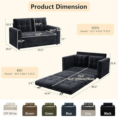 Convertible Sofa Bed, Folding Sofa Bed 2 in1 Pull Out Loveseat Sleeper Sofa, Floor Sofa Bed for Small Spaces Folding Couch Bed with Pillows for Living Room Bedroom - Black - color: Black