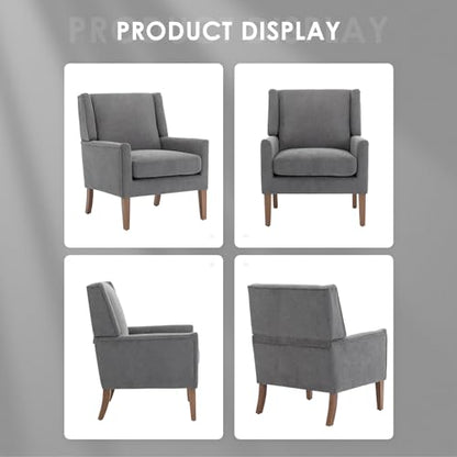 COLAMY Modern Wingback Living Room Chair, Upholstered Fabric Accent Armchair, Single Sofa Chair with Lounge Seat and Wood Legs for Bedroom/Office/Reading Spaces, Gery - color: Grey, size: Set of 1