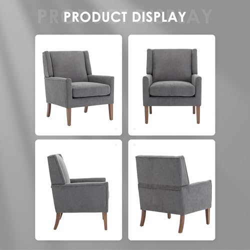 COLAMY Modern Wingback Living Room Chair Set of 2, Upholstered Fabric Accent Armchair, Single Sofa Chair with Lounge Seat and Wood Legs for Bedroom/Office/Reading Spaces, Gery - color: Grey, size: Set of 2