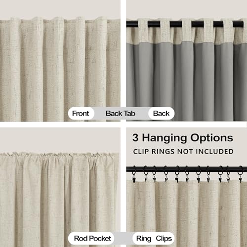 KOUFALL Bathroom Curtains Window,Short Natural Linen Blackout Curtains 45 Inches Long - color: Natural Linen/Tan Beige, size: 52"W x 45"L (Pack of 2)