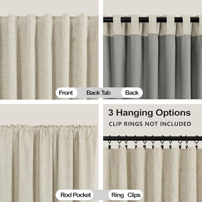 KOUFALL Bathroom Curtains Window,Short Natural Linen Blackout Curtains 45 Inches Long - color: Natural Linen/Tan Beige, size: 52"W x 45"L (Pack of 2)
