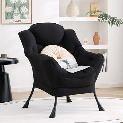 Lazy Chair, Comfy Reading Accent Chair for Bedroom, Black | Comfy Bedroom Accent Chair with Washable Removable Cover and extra throw pillowfor Living Room Dorm - color: Black-single
