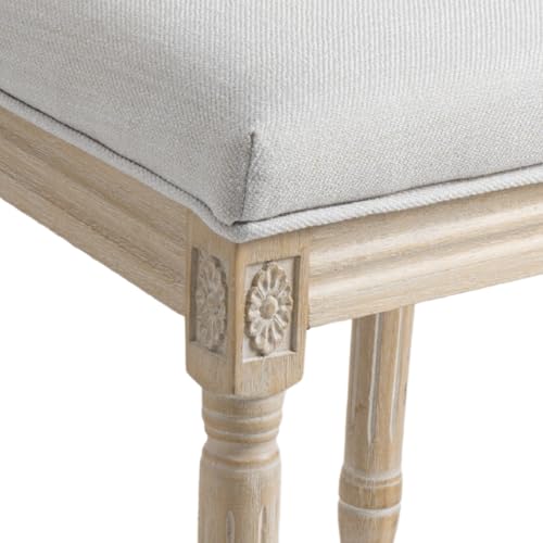 Kmax Farmhouse Dining Room Chairs, Fabric French Distressed Bedroom Chairs with Rectangle Rattan Back, Elegant Tufted Kitchen Chairs, Set of 2, Light Grey - color: White Wash/Rattan Light Grey, size: 2 Chairs