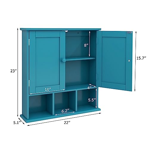 TaoHFE Turquoise Bathroom Cabinet,Bathroom Wall Cabinet with 2 Door | Adjustable Shelves,Over The Toilet Storage Cabinet,blue Bathrooms Cabinet Wall Mounted,Medicine Cabinets for Laundry - color: Turquoise