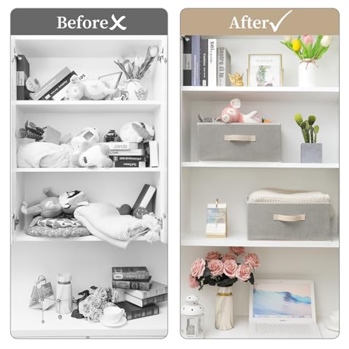 Storage Baskets, 15.7-Inch Woven Fabric Bins, Storage Cubes with Reinforced Handles, Organizer Bins for Closet Shelves, Foldable, for Toys, Clothes, Natural Beige (4PCS/Beige-15.7*11*7.8inch)