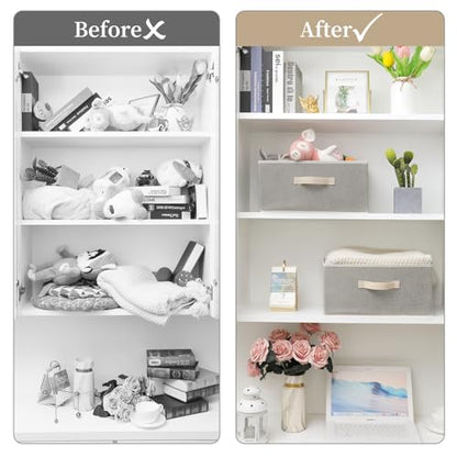 Storage Baskets, 15.7-Inch Woven Fabric Bins, Storage Cubes with Reinforced Handles, Organizer Bins for Closet Shelves, Foldable, for Toys, Clothes, Natural Beige (4PCS/Beige-15.7*11*7.8inch)