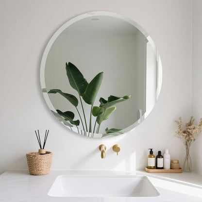 Frameless Round Mirror 24 Inch, Round Mirror with 1 inch Beveled Edge, Beveled Bathroom Mirrors for Vanity, Living Room, Entryways - size: 24"L x 24"W