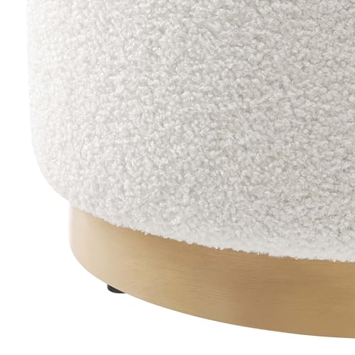 Modway Tilden 16 Inch Round Soft Sherpa Fabric Upholstered Ottoman in Ivory Natural - Small Ottoman Foot Rest with Rubberwood Plinth Base - Living Room Ottoman Side Table - Sherpa Ottoman Footstool - color: Ivory Natural