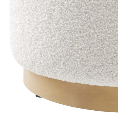 Modway Tilden 16 Inch Round Soft Sherpa Fabric Upholstered Ottoman in Ivory Natural - Small Ottoman Foot Rest with Rubberwood Plinth Base - Living Room Ottoman Side Table - Sherpa Ottoman Footstool - color: Ivory Natural