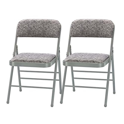 Pack of 2 (Fabric/Vinyl) Steel Frame Metal Foam Padded Folding Chairs (Black, Gray, White) (2-Pack - Fabric Gray) - color: 2-pack - Fabric Gray