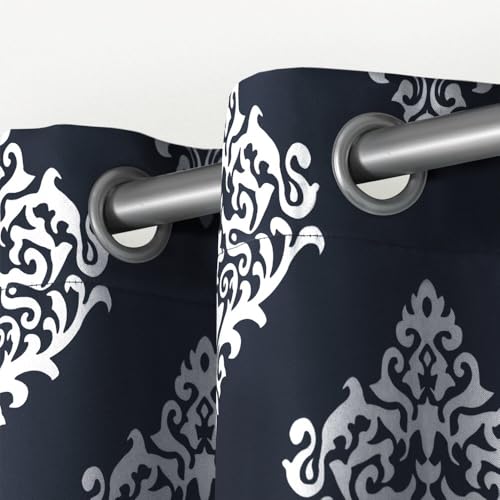 EXCLUSIVE HOME Medallion Room Darkening Blackout Grommet Top Curtain Panel Pair, 52"x96", Peacoat Blue - color: Peacoat Blue, size: 52"W x 96"L (Pack of 2)