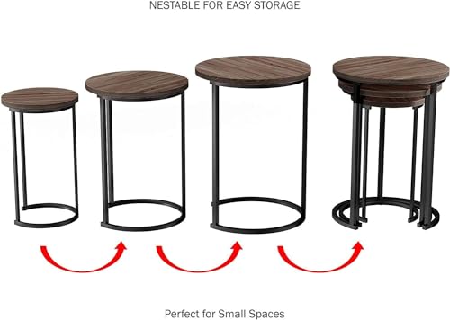 HYGRAD BUILT TO SURVIVE Set of 3 Round Wooden/Steel Nesting Side Stacking Sofa Side Coffee Tables, Small Space Coffee Tea Table for Hallway Living Room Bedroom, Home, Office (Brown/Black) - color: Brown/Black