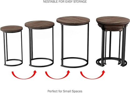 HYGRAD BUILT TO SURVIVE Set of 3 Round Wooden/Steel Nesting Side Stacking Sofa Side Coffee Tables, Small Space Coffee Tea Table for Hallway Living Room Bedroom, Home, Office (Brown/Black) - color: Brown/Black
