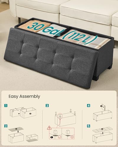 SONGMICS Storage Ottoman Bench with Legs, Folding Ottoman Foot Rest with Flipping Lid, Bench with Storage, for Living Room, Bedroom, Entryway, Linen-Look Fabric, 43.3 Inches, Slate Gray ULSF079GN01 - color: Slate Gray, style: with Flipping Lid