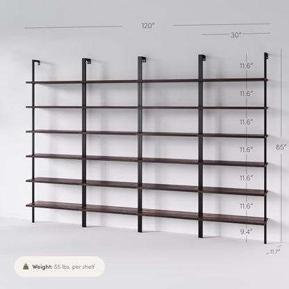 Nathan James Theo 6-Shelf Tall Bookcase, Wall Mount Bookshelf with Natural Wood Finish and Industrial Metal Frame, Nutmeg/Matte Black, Set of 4 - color: Nutmeg/Matte Black, size: Set of 4