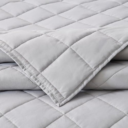 EMME Quilts Twin Size Bedding Sets, Light Grey Bedspread Soft Pre-Washed Quilt Winter Bed Sets, 2 Piece Cozy Reversible Microfiber Bed Coverlet with Pillow Sham (Square Pattern,66"x90") - color: 04-light Grey (Squares Pattern), size: Twin/Twin XL(66" x 90