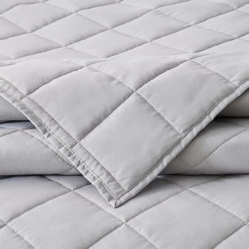 EMME Quilts Queen Size Bedding Sets, Light Grey Bedspread Soft Lightweight Pre-Washed Bed Set, 3 Piece Cozy Reversible Microfiber Bed Coverlet with Pillow Sham(Square Pattern,90"x90") - color: 04-light Grey (Squares Pattern), size: Full/Queen(90" x 90")