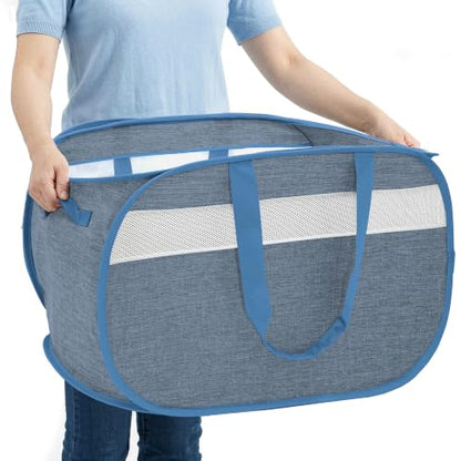 100L Collapsible Laundry Baskets, Foldable Dual Handles Laundry Hamper Blue | Lightweight, Easy to Carry, Up and Downstairs, Tear-Proof, Space-saving, for Laundry Room, Bedroom, Bathroom, Travel, Dorm - color: 100L Blue