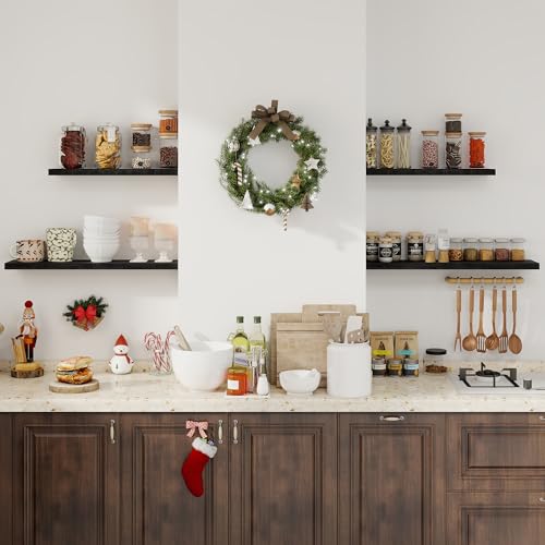 Fun Memories 36Inch Floating Shelves for Wall 2 Pack Wood Shelves for Kitchen, Bathroom, Bedroom Wall Mounted Rustic Wood Floating Shelf with Invisible Brackets for Books, Storage, Decor, Black - color: Black, size: 36"W x 6.5"D, 2Packs