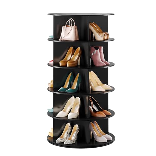 SpaceAid Black 5-Tier Spinning Rotating Shoe Rack Organizer, Shoe Display Tower Lazy Susan, Revolving Shoes Rack StorageOrganization, 360 Vertical Bags Holder Rotate Organizer - size: 5 Tier, 45.3" H