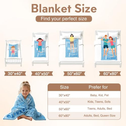 Personalized Blanket with Name, Custom Name Blanket Gifts for Kids Adults Boys Girls Teen, Soft Customized Fleece Flannel Throw for Bedroom Living Room, Birthday Christmas - color: Light Sky Blue