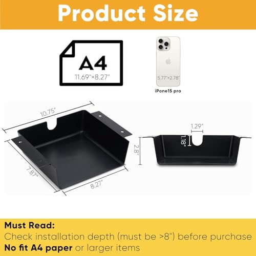 2 Pack Under Desk Hanging Shelf Drawer Organizer, Attachable Plastic Hidden Storage Tray, Easy Adhesive Mount Holder for Standing Tables, Office, Counters, Cabinets, Workstations - Black - color: Matte Black, size: 2 Pack Large