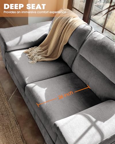 Upvilla 71.25" Modern Couches Deep Seat Sofa for Living Room(Light Gray) | 8” Cushion, Comfy 2-Seater Chenille Loveseat with Convertible Armrest, Removable Sofa Cover, High Leg - color: Light Gray, size: 71.25" Couch
