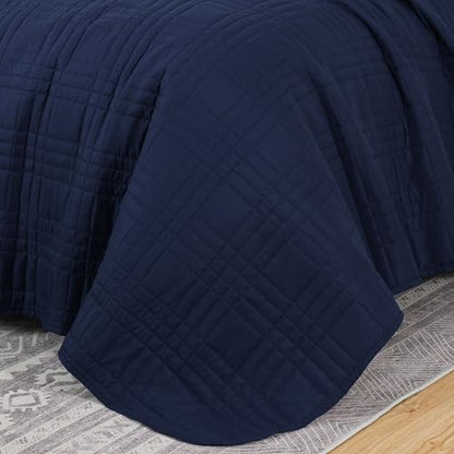 Chezmoi Collection Kingston Queen Size Bedspread Set, 3-Piece Navy Oversized Quilted Microfiber Lightweight Bedspread Coverlet (100"x106") for All Seasons - color: Navy, size: Queen