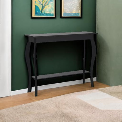 ChooChoo 39" Narrow Entryway Table with Storage Shelf, Black | Console Table with Curved Legs, Chic Accent Sofa Table with Shelves for Entryway, Living Room, Hallway - color: Black