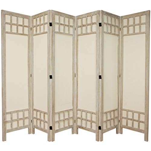 Red Lantern 5 1/2 ft. Tall Window Pane Fabric Room Divider - Burnt White - 6 Panel - color: Burnt White, size: 6 Panel