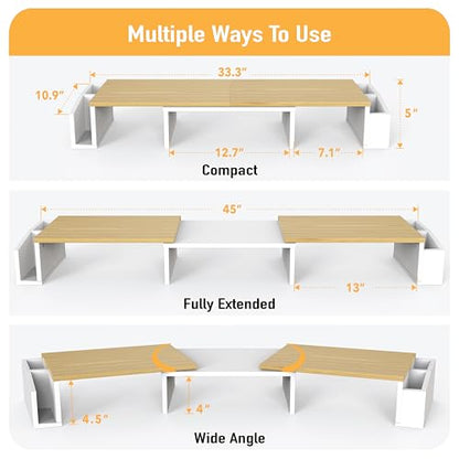 Simple Houseware Desk Dual Monitor Stand Riser with Drawer, Oak | Customizable Organizer Tray, Built-In Phone & Tablet Slot and Side Storage - color: Oak